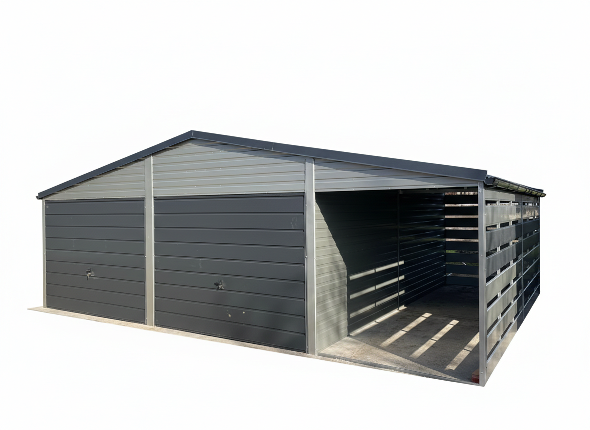 Garaż 8x6 dwustanowiskowy z wiatą