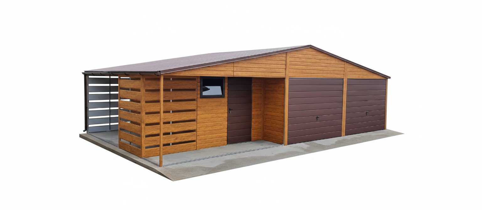 Garaż blaszany 10x6 z wnęką i pomieszczeniem gosp.