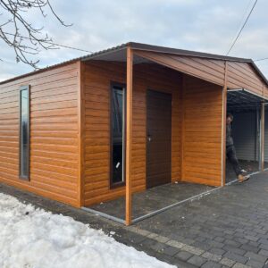 Garaż blaszany 9x6 z pomieszczeniem gospodarczym i oknem fix